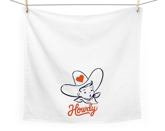 Howdy Cowboy Tea Towel — Retro Western Kitchen Dish Towel