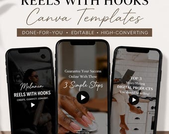 Melanin Aesthetic IG Reels with Hooks | 200+ Editable Canva Reel Templates | Instant Download