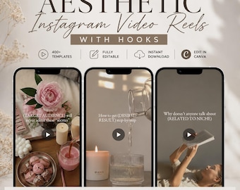 400+ Aesthetic Instagram Video Reels with Hooks | Editable Canva Templates | Instant Download
