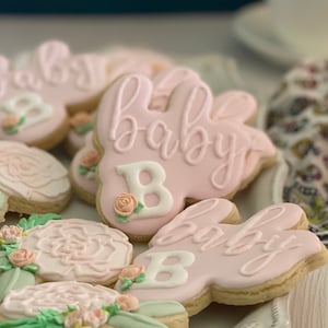 Baby Shower Decorated Sugar Cookies, 12 Pieces Baby with Monogram Plaque