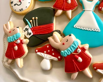 Alice in Wonderland Inspired Cookie Favors 12 Pieces