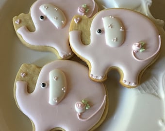Baby Elephant Cookies- 1 Dozen for Baby Shower, Birthday Party Favors