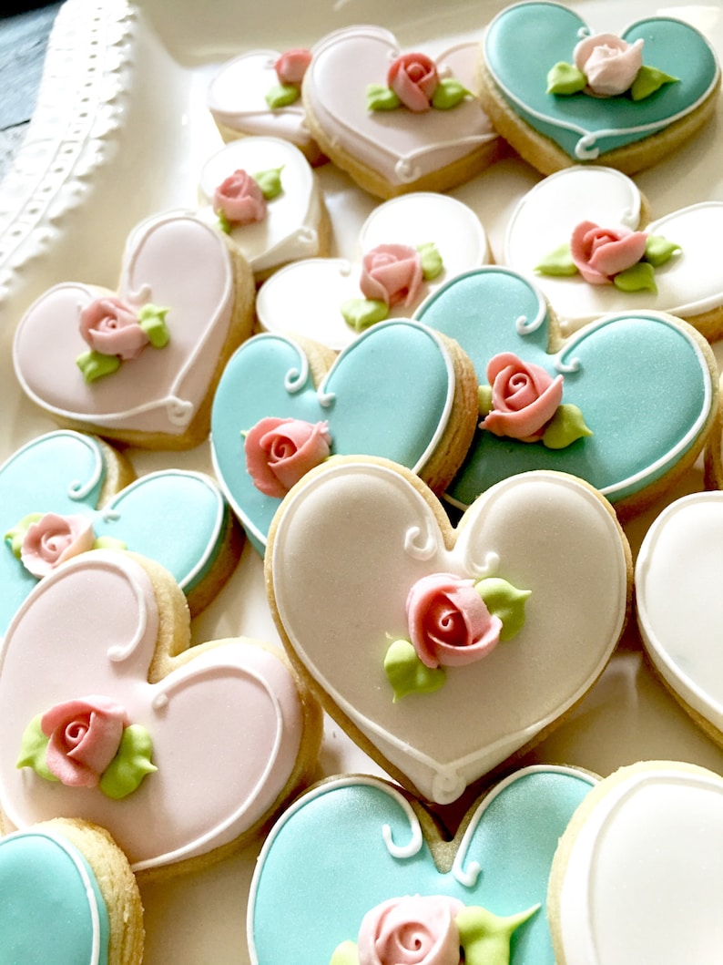 12 Pcs Assorted Color Heart Cookie Favor Wedding Favors Etsy