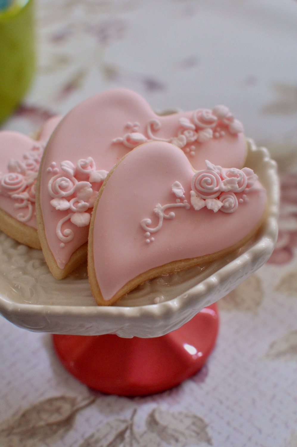 1 Dozen Shabby Chic Heart Cookies For Wedding Favors Bridal