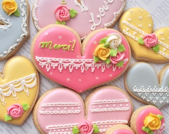 Marie Antoinette Style Tea Party Heart Cookies, 1 Dozen