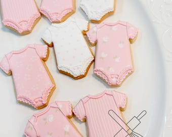 Girl Baby Shower Decorated Cookies: Pink Onesie Cookies, 12 Pieces