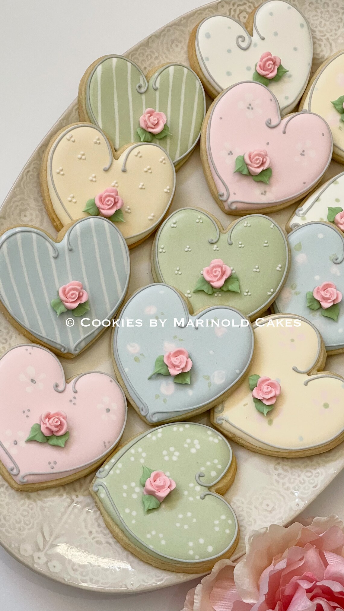 Large Shabby Chic Themed Heart Cookies With Rosebud - Etsy