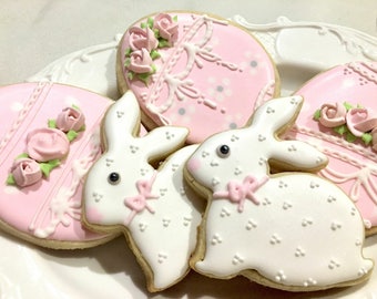 Bunny and Egg Cookies for Baby Showers or Birthdays, 12 pieces