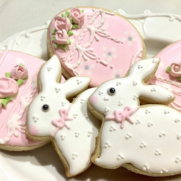 Bunny and Egg Cookies for Baby Showers or Birthdays, 12 pieces