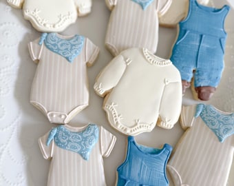 Decorated Cookies - Little Cowboy Onesie with Bandana, and Jumper for Baby Shower Favors