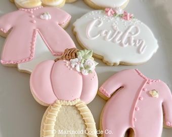 Pink Little Pumpkin Themed Cookies for Girl Baby Showers