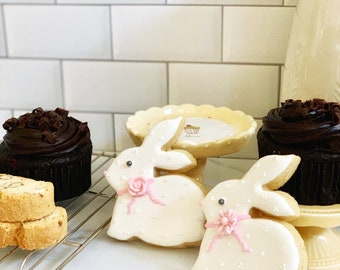 White Bunny Rabbit Cookies for Baby Showers or Birthdays, 12 pieces
