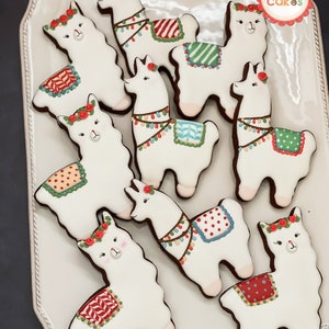 Christmas Llama / Alpaca Decorated Cookie Favors, 1 Dozen