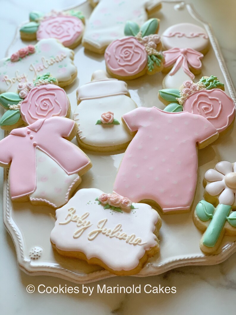 Flower and Dots Themed Cookies for Baby Shower Etsy