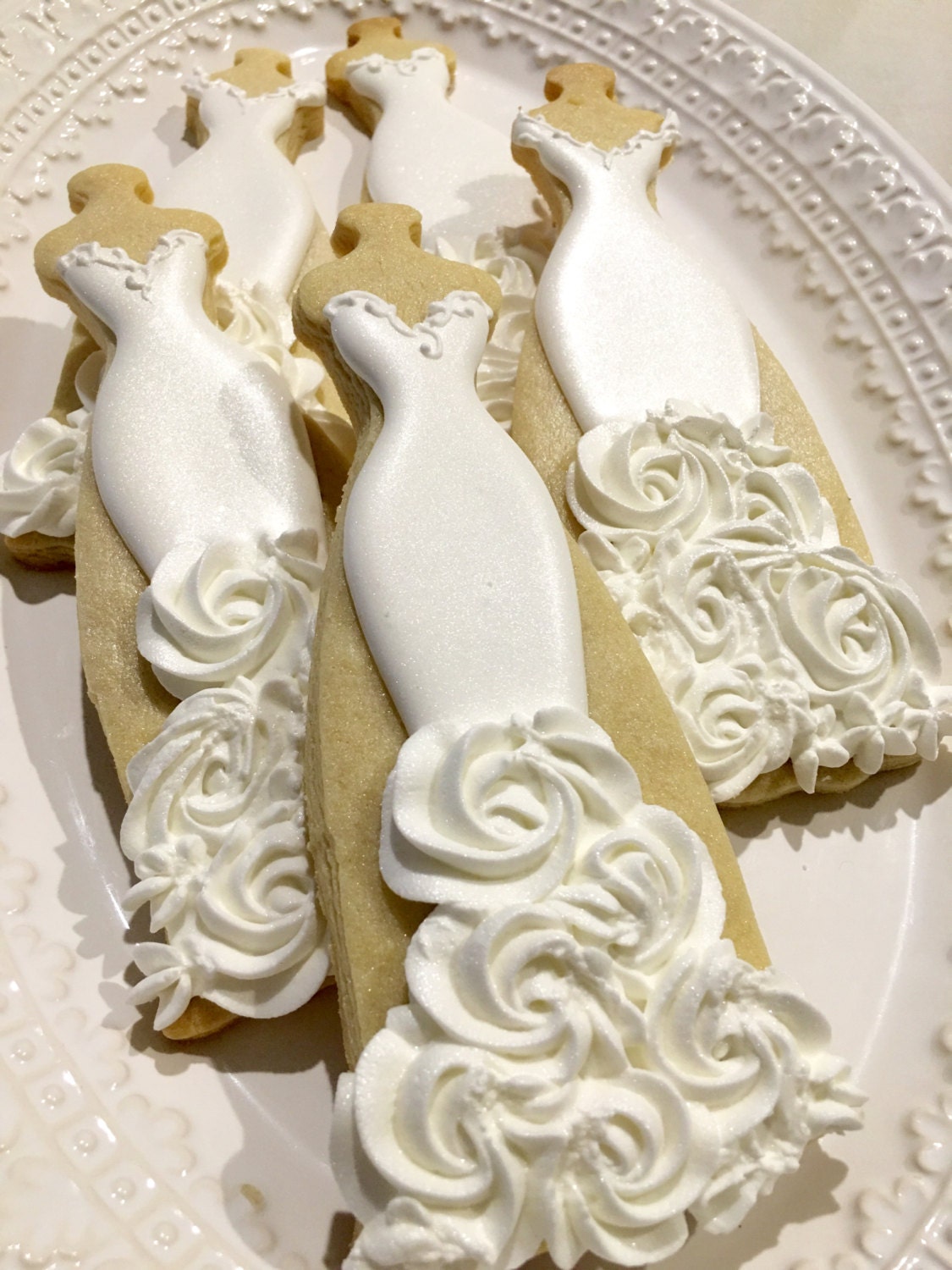 10 Bridal Wedding Dress Cookies With Rosette Design For Wedding Favors Bridal Showers Bridesmaid Proposals