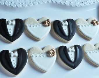 Orchid Bride and Groom Wedding Favor Cookies- 1 Dozen