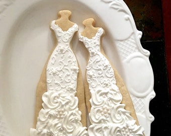 10 Lace, Rosette Ruffles, and Pearls Gown Cookies-Lace Wedding Dress Cookies,  Bridal Shower Cookies,