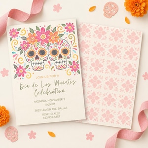 Día de los Muertos パーティー招待状テンプレート、シュガー スカル フィエスタ招待状 (デジタル ダウンロード)