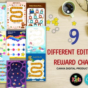 9 Kids Reward Charts Bundle: Unicorn, Dinosaur, Train, Cloud, Squirrel (Digital Download)