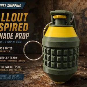 Frag Grenade Prop, 3D Printed Fallout Inspired Display Piece in Olive Green
