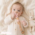 Personalized Pacifier Clip, Crochet Bunny Pacifier Clip, Custom Baby Gift, Wooden Pacifier Holder, Baby Shower Gift, Newborn Gift product logo