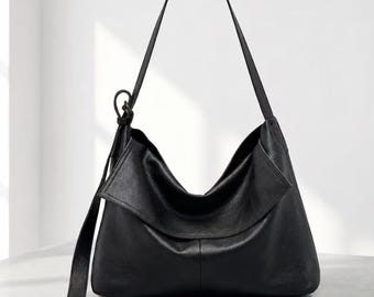 Women’s Genuine Leather Tote Bag, Large Capacity Shoulder Bag, Soft Cowhide Crossbody Purse for Work & Daily Use, Womens Leather Purse