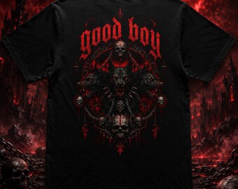 Cerberus Good Boy Graphic T-Shirt: Gothic Streetwear, Dark Fantasy Tee