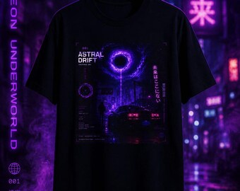 Astral drift cyberpunk graphic t-shirt neon underworld sci fi streetwear