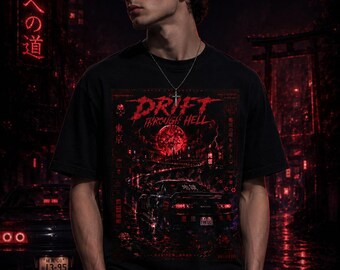 Highway to Hell JDM T-Shirt, Gothic Streetwear, Cyberpunk Graphic Tee, Japanese Car Culture