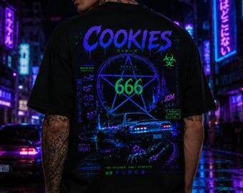 Midnight Wasteland Cyberpunk T-Shirt, JDM Streetwear, Gothic Graphic Tee, Japanese Drift Style
