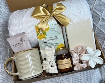 Hygge Gift Box with Blanket, Sending a Hug, Thinking of You, Gift for her, Sympathy Gift Basket, Thank You Gift, Encouragement Gift