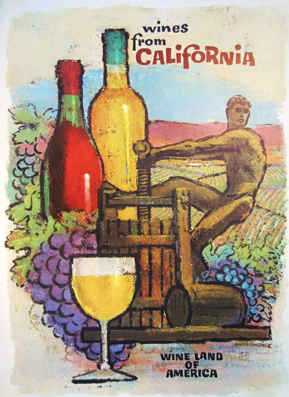 Items similar to Vintage POSTERS WINE CALIFORNIA Wineland of America