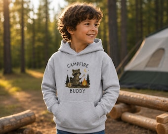 Graphic hoodie för ungdomar, barntröja, liten campingkompis, presenter till barn, campingpresenter, friluftsmänniska