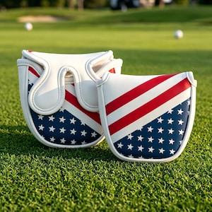 Mallet Putter Headcover mit USA-Flagge, halbkreisförmiger Golfschlägerschutz aus PU-Leder mit Magnetverschluss, Golftaschen-Zubehörgeschenk
