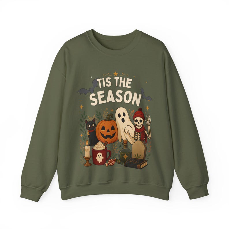 Tis the Season Sweatshirt, Vintage Halloween Crewneck, Spooky Season Sweatshirt, Retro Ghost Pumpkin Pullover, Cozy Fall Gift image 2