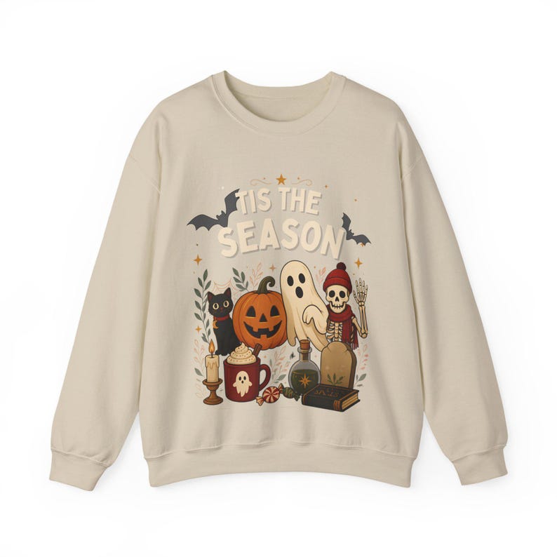Tis the Season Sweatshirt, Vintage Halloween Crewneck, Spooky Season Sweatshirt, Retro Ghost Pumpkin Pullover, Cozy Fall Gift image 4