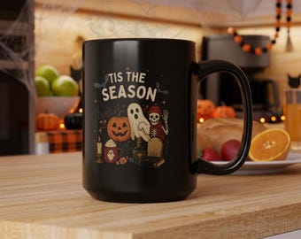 Tis the Season Halloween Mug, Vintage Halloween Coffee Mug, Spooky Season Mug, Ghost Pumpkin Coffee Cup, Fall Gift