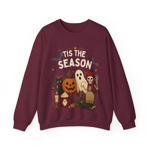Tis the Season Sweatshirt, Vintage Halloween Crewneck, Spooky Season Sweatshirt, Retro Ghost Pumpkin Pullover, Cozy Fall Gift image 3