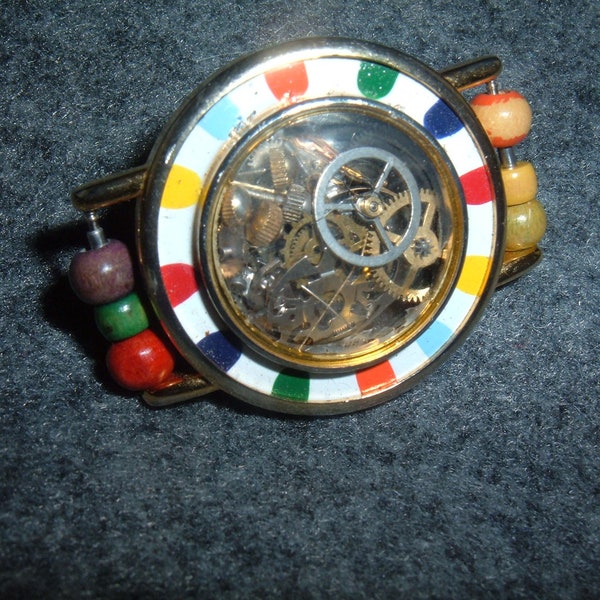 Watch Part Pin,Steampunk Pin, Colorful, Whimsical, Vintage Watch Parts, Rainbow Colors