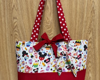 Disney Pattern Tote Bag with bag charm