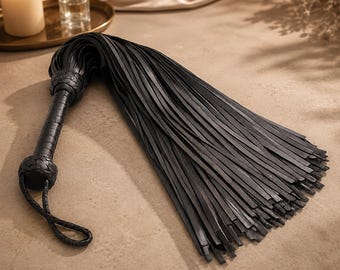 Real Leather Flogger 200 Falls - Heavy Duty Thuddy Impact Whip - Handmade Black Flogger