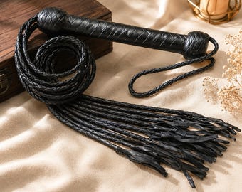 Real Bull Hide Leather Flogger Cat O Nine Tails Whip | 9 Braided Falls Heavy Duty BDSM Impact Play Spanking Flog