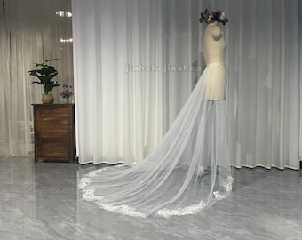 Traîne de mariée cathédrale amovible en tulle, surjupe de mariée ornée d'appliqués de dentelle, traîne de robe de mariée amovible, traîne de mariée séparée en dentelle