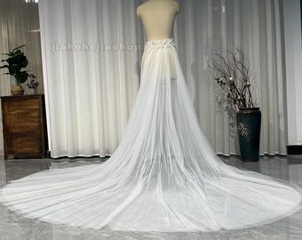 Cathedral Detachable Tulle Bridal Overskirt, Lace Removable Wedding Train, Bridal Separate Skirt, Wedding Dress Accessory