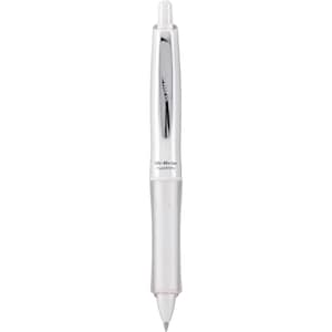May include: A white retractable ballpoint pen with a silver pocket clip and a contoured grip section. The barrel features the text Dr. Grip PureWhite printed in black. The pen has a white top button and a white conical tip with a visible metal point.
