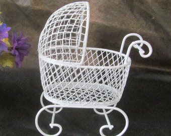 Vintage Mini Wire Baby Carriage for Baby Shower Centerpiece, Decorations or Cake Topper