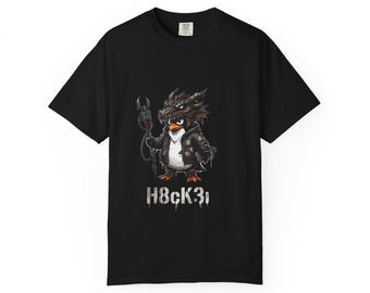 Cyberpunk Penguin Hacker Shirt, Linux Programmer Cyberpunk Tee, Computer Geek Apparel