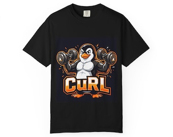 Funny Penguin Curl Gym Shirt, Linux Coder Weightlifting Humor Tee