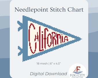 Schema per ricamo a punto croce con gagliardetto della California / Modello per ricamo a punto croce / Download digitale / Bandiera a gagliardetto / Tela a 18 maglie