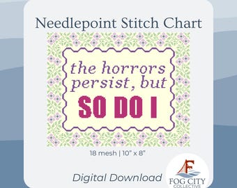 Der Horror besteht, aber ich auch Sticknadel-Sticker | Stickmuster | Digitaler Download | SpruchStitch | 18 Mesh Leinwand